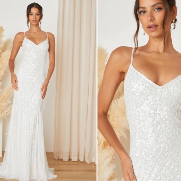 LULUS Bridal Wedding Elegant Sophisticated STUNNING Beaded Mermaid Gown NWOT - Picture 1 of 4